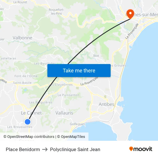 Place Benidorm to Polyclinique Saint Jean map