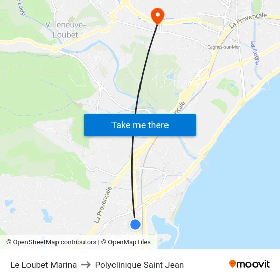 Le Loubet Marina to Polyclinique Saint Jean map