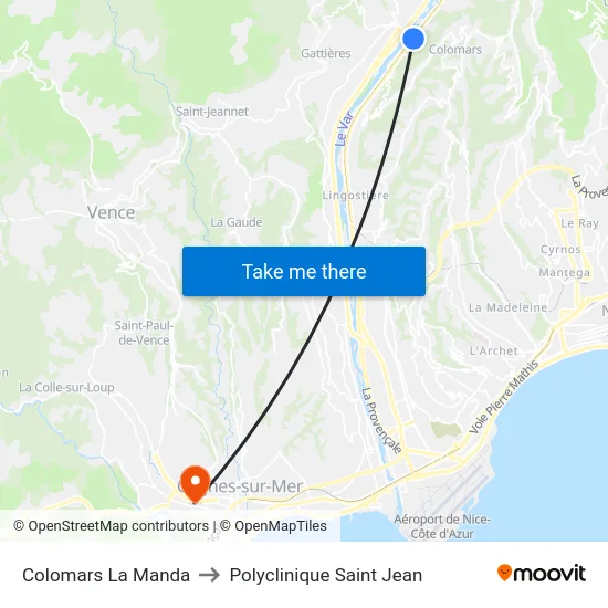 Colomars La Manda to Polyclinique Saint Jean map