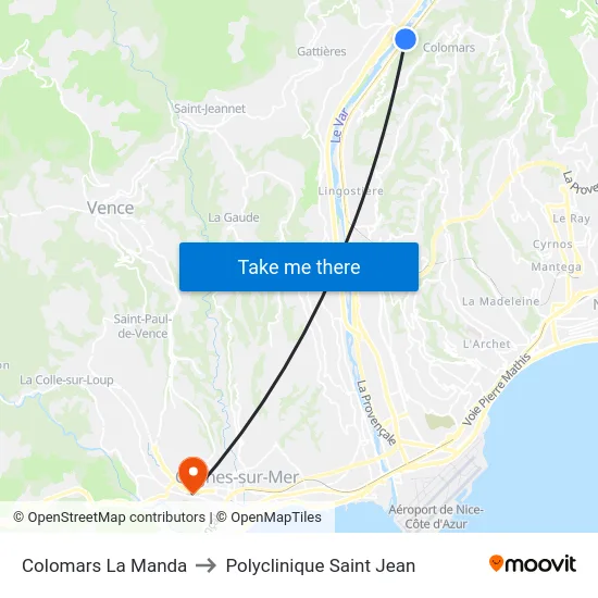 Colomars La Manda to Polyclinique Saint Jean map