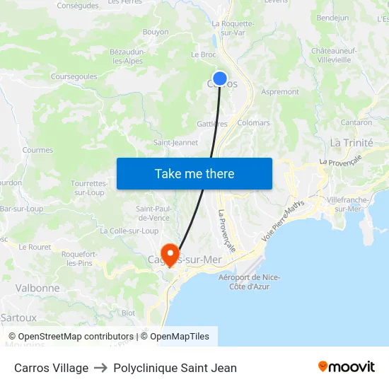 Carros Village to Polyclinique Saint Jean map