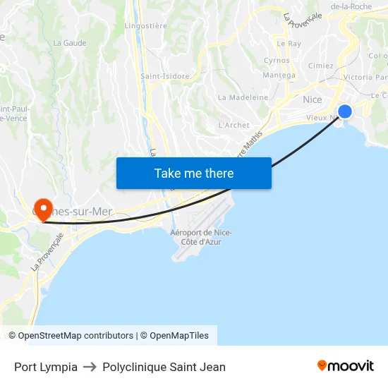 Port Lympia to Polyclinique Saint Jean map