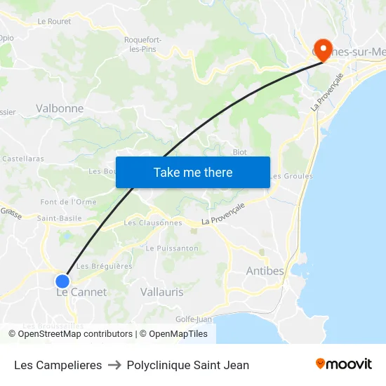 Les Campelieres to Polyclinique Saint Jean map