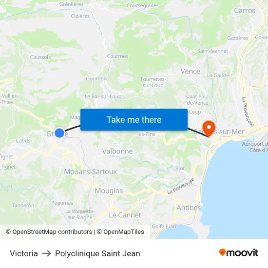 Victoria to Polyclinique Saint Jean map