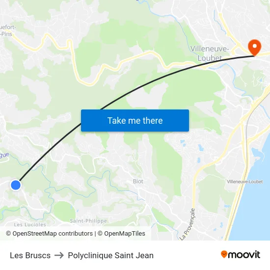 Les Bruscs to Polyclinique Saint Jean map