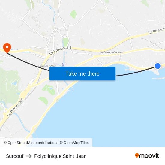 Surcouf to Polyclinique Saint Jean map