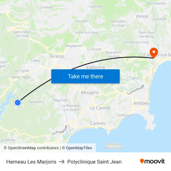 Hameau Les Marjoris to Polyclinique Saint Jean map