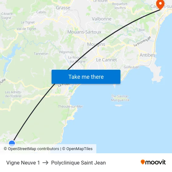 Vigne Neuve 1 to Polyclinique Saint Jean map