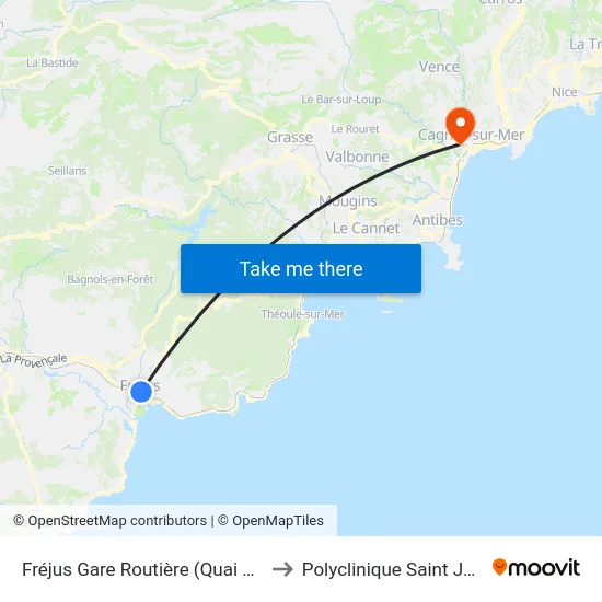 Fréjus Gare Routière (Quai 2-C) to Polyclinique Saint Jean map