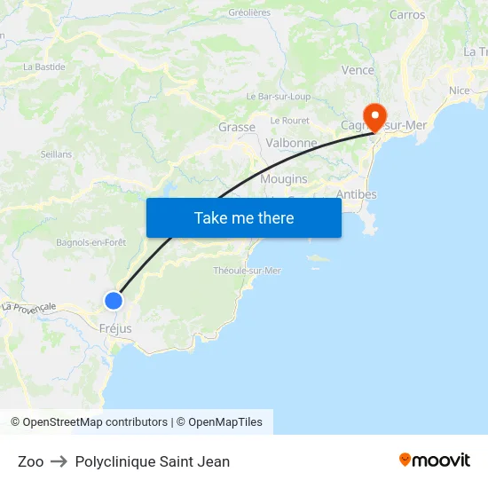 Zoo to Polyclinique Saint Jean map