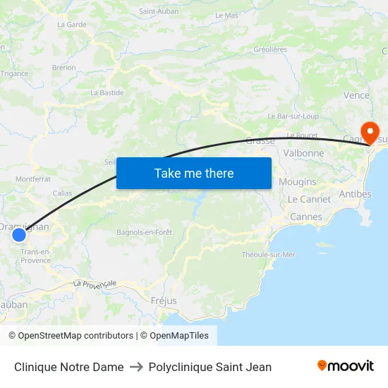 Clinique Notre Dame to Polyclinique Saint Jean map