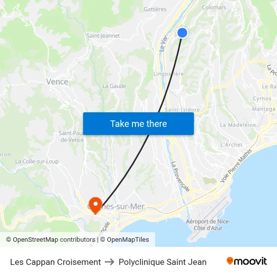 Les Cappan Croisement to Polyclinique Saint Jean map