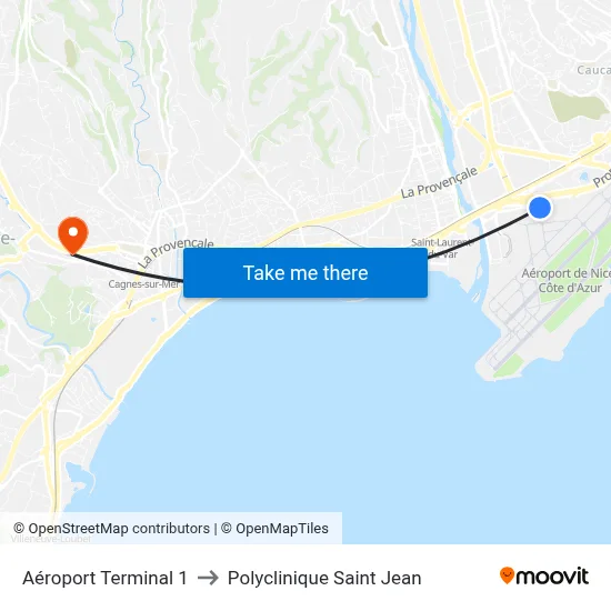 Aéroport Terminal 1 to Polyclinique Saint Jean map