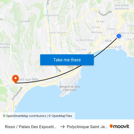 Risso / Palais Des Expositions to Polyclinique Saint Jean map
