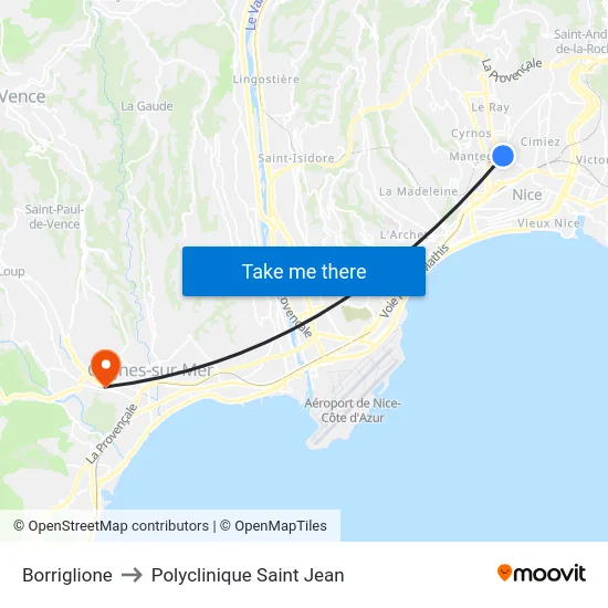 Borriglione to Polyclinique Saint Jean map