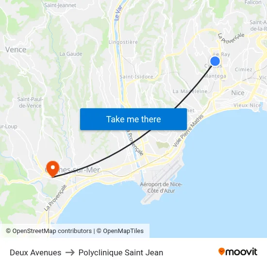 Deux Avenues to Polyclinique Saint Jean map