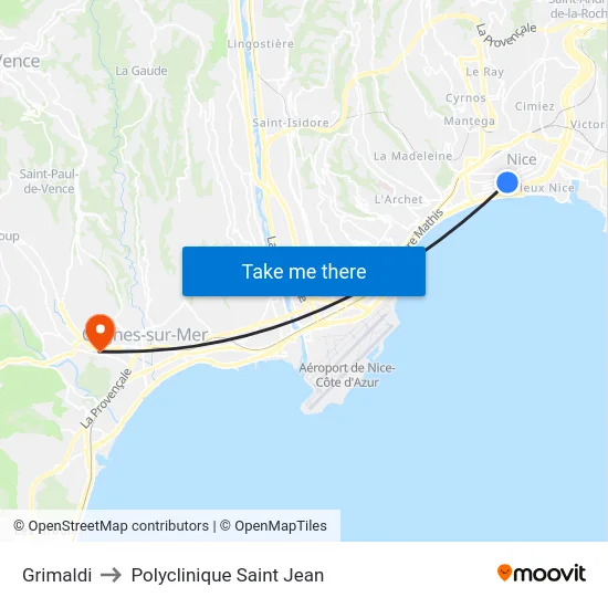 Grimaldi to Polyclinique Saint Jean map