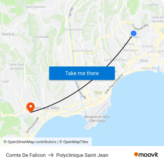 Comte De Falicon to Polyclinique Saint Jean map