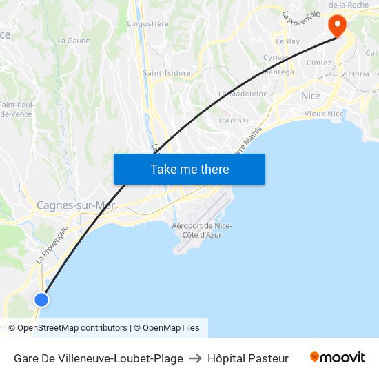 Gare De Villeneuve-Loubet-Plage to Hôpital Pasteur map