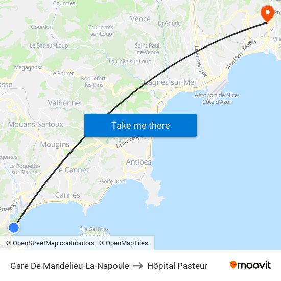 Gare De Mandelieu-La-Napoule to Hôpital Pasteur map