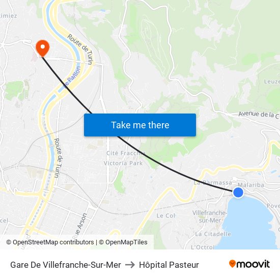 Gare De Villefranche-Sur-Mer to Hôpital Pasteur map
