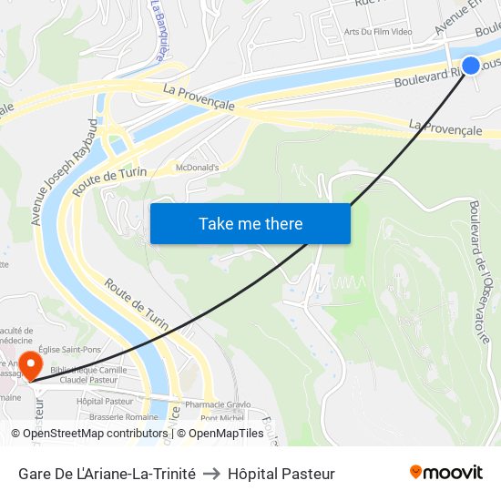 Gare De L'Ariane-La-Trinité to Hôpital Pasteur map