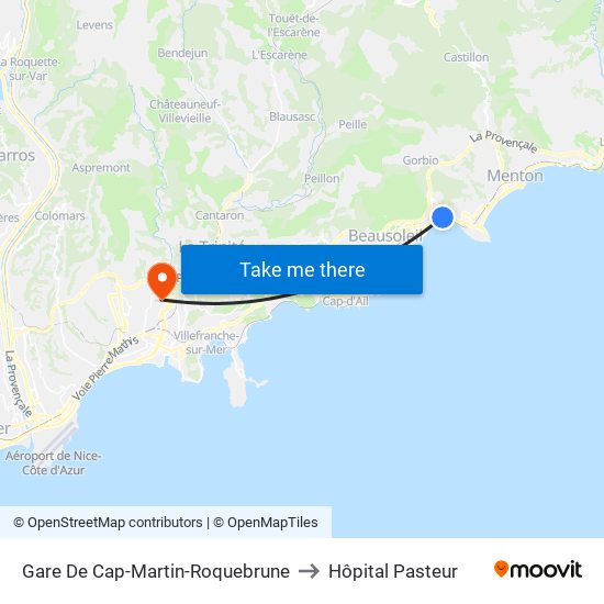 Gare De Cap-Martin-Roquebrune to Hôpital Pasteur map