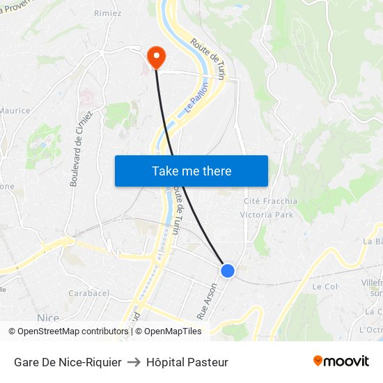 Gare De Nice-Riquier to Hôpital Pasteur map