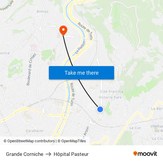 Grande Corniche to Hôpital Pasteur map