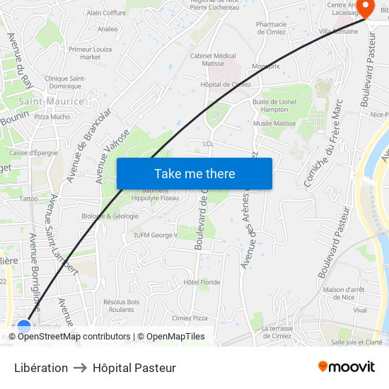 Libération to Hôpital Pasteur map