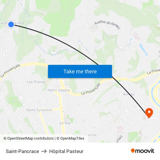 Saint-Pancrace to Hôpital Pasteur map