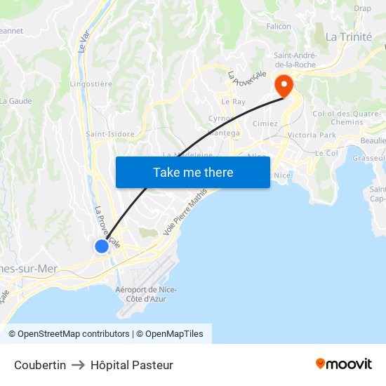 Coubertin to Hôpital Pasteur map