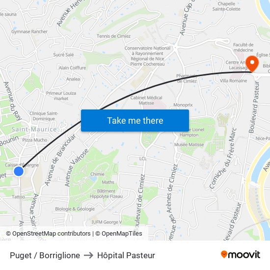 Puget / Borriglione to Hôpital Pasteur map