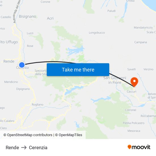 Rende to Cerenzia map