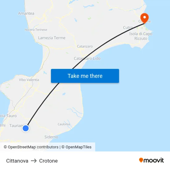 Cittanova to Crotone map