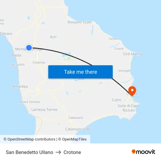 San Benedetto Ullano to Crotone map