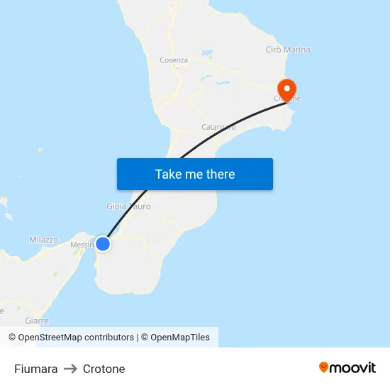 Fiumara to Crotone map