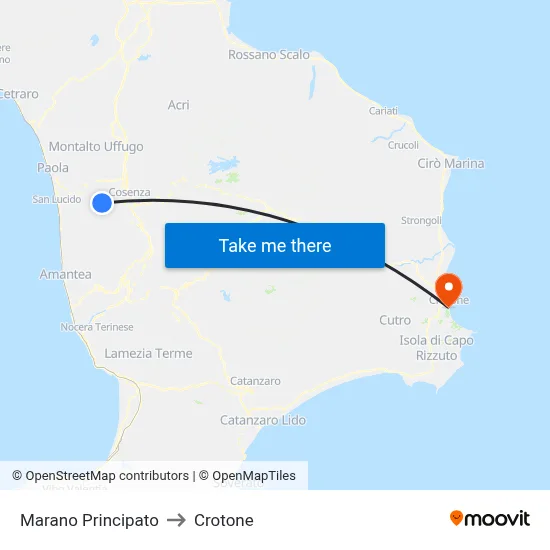 Marano Principato to Crotone map