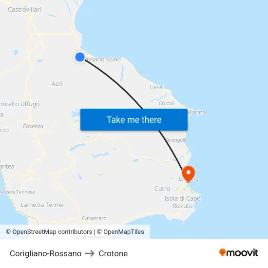 Corigliano-Rossano to Crotone map