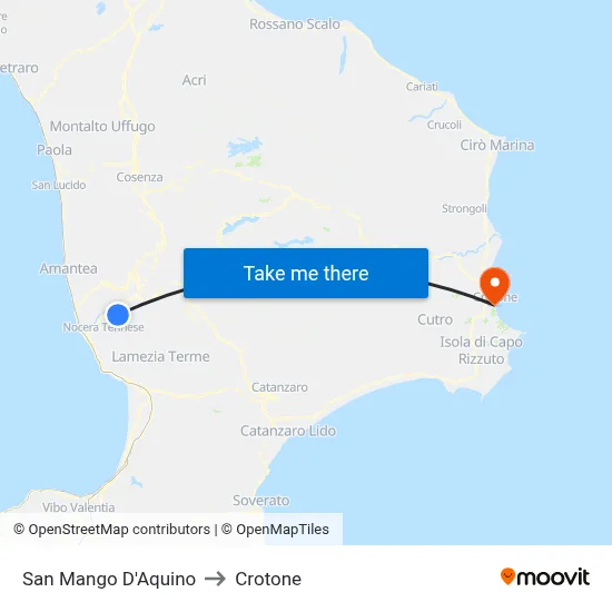 San Mango d'Aquino to Crotone map