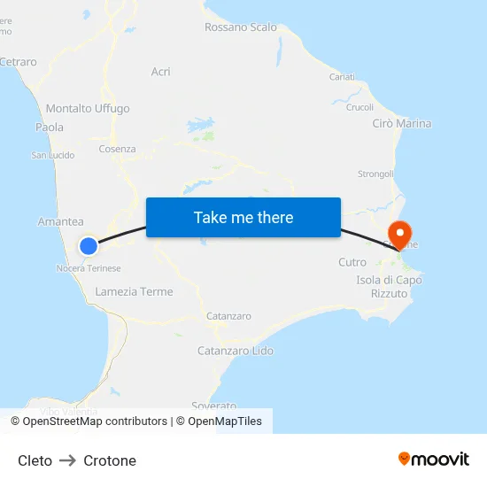 Cleto to Crotone map