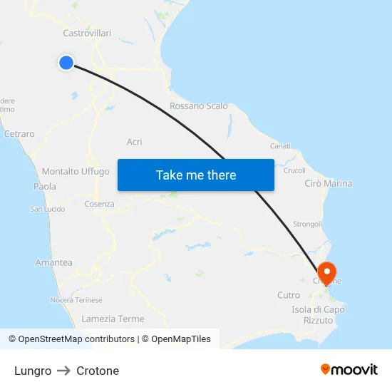 Lungro to Crotone map
