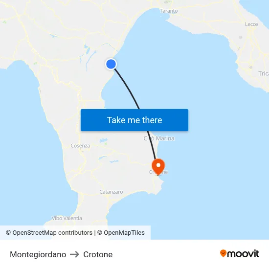 Montegiordano to Crotone map