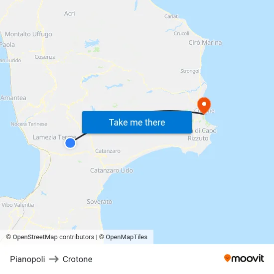 Pianopoli to Crotone map