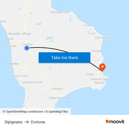 Dipignano to Crotone map