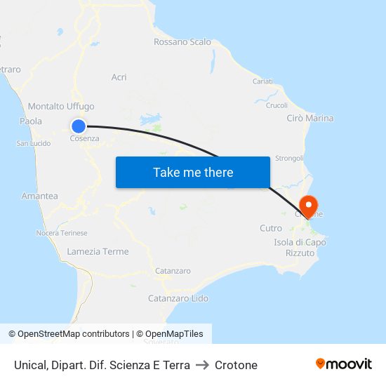 Unical, Dipart. Dif. Scienza E Terra to Crotone map