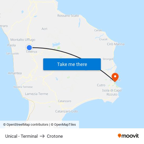 Unical - Terminal to Crotone map