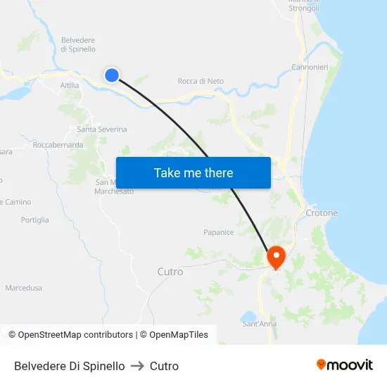 Belvedere di Spinello to Cutro map