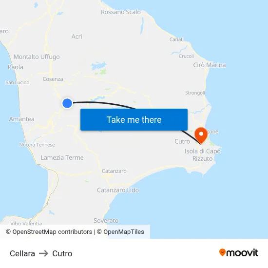 Cellara to Cutro map