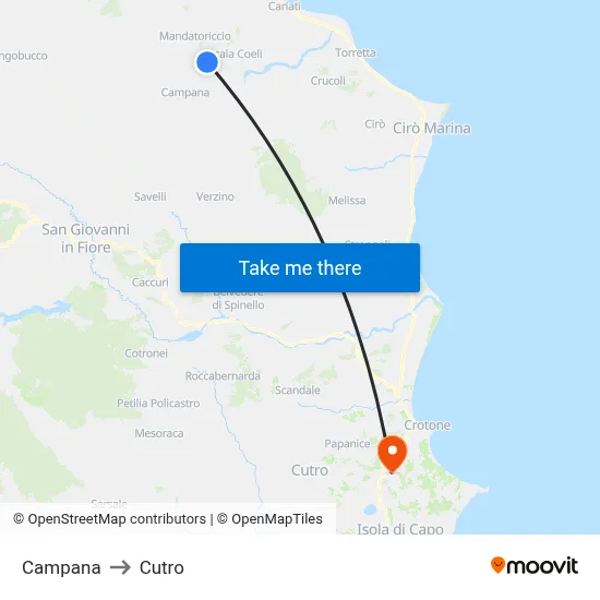 Campana to Cutro map